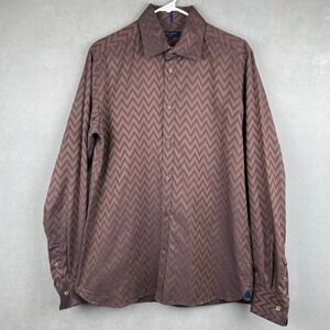 Ted Baker London Mens Brown Purple 70s Hip Chevron Zigzag Button Down Shirt 3 M